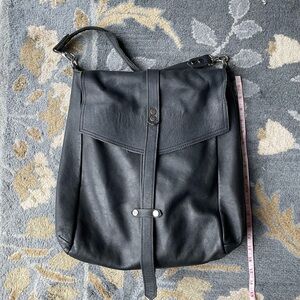 Handcrafted Black Leather Convertible Tote Crossbody Backpack.